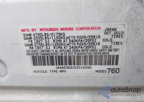 2014 Mitsubishi Outlander Se z USA, uszkodzony, nr VIN JA4AZ3A31EZ016399